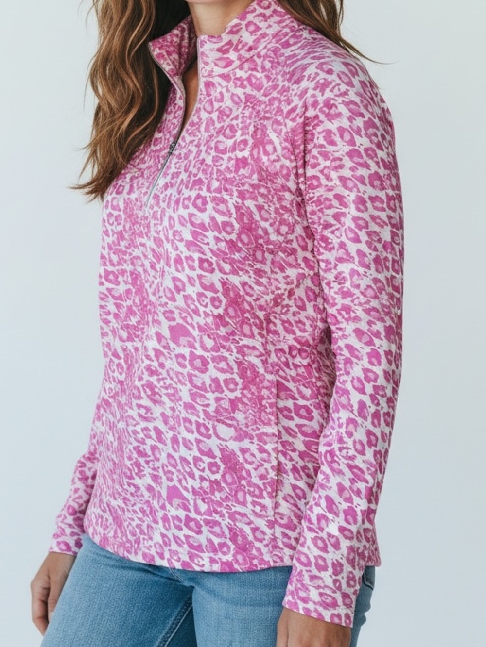 Sport Haley Pink Leopard Print Quarter-Zip Pullover